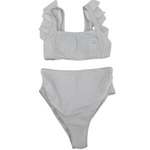 Make Me Chic Medium White Ruffle Sleeve 2 Piece Bikini High Rise Swimsuit